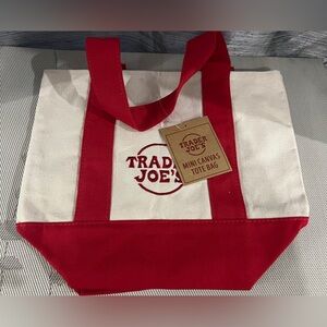 Trader Joe's Red and White Canvas Mini Tote Bag